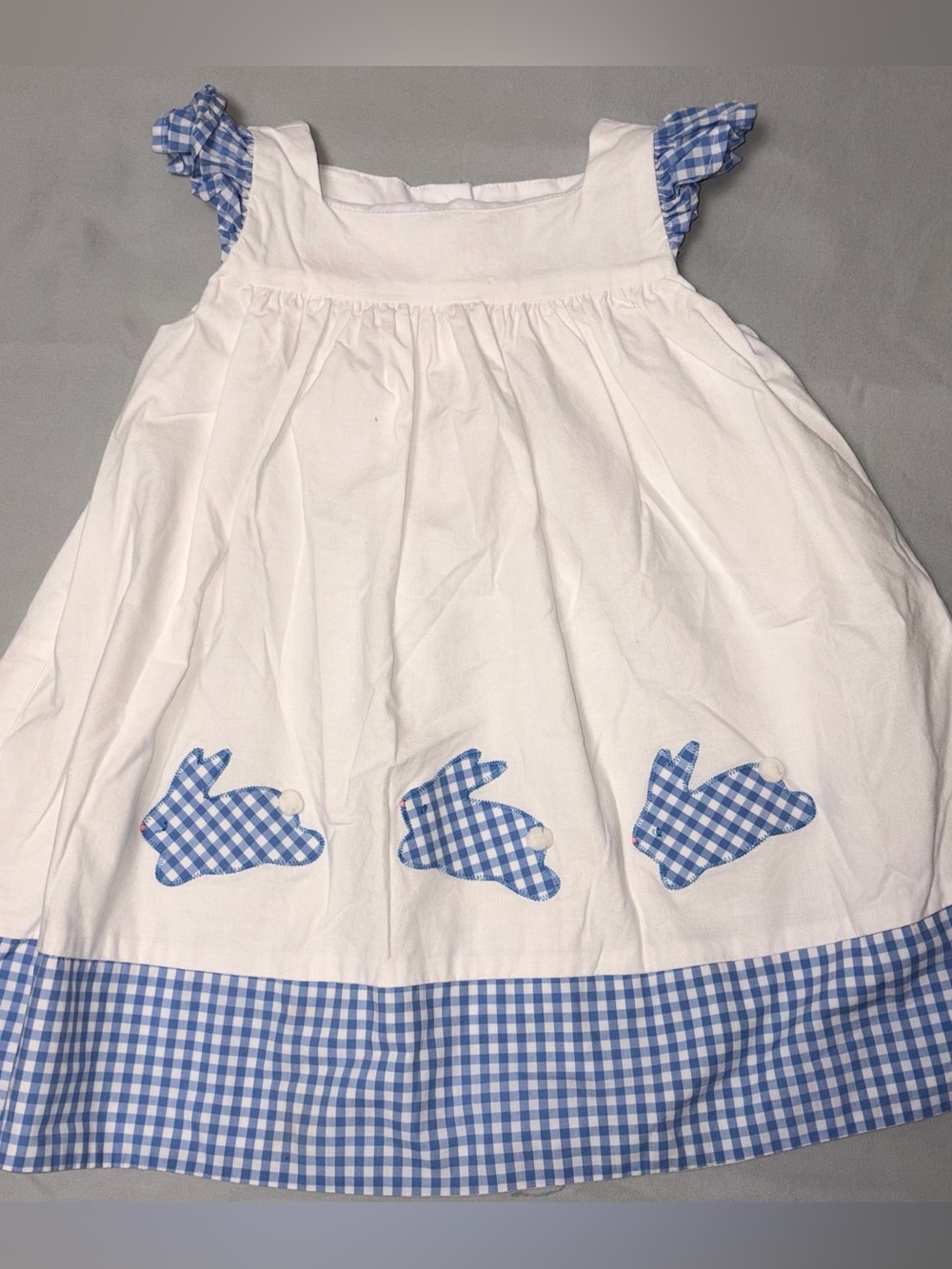 Funtasia Too dress with blue gingham trim and bunny design sz 3T